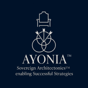 Ayonia logo – Prophetic throne, covenant, arrows and Architectonies™: where divine governance meets strategic alignment